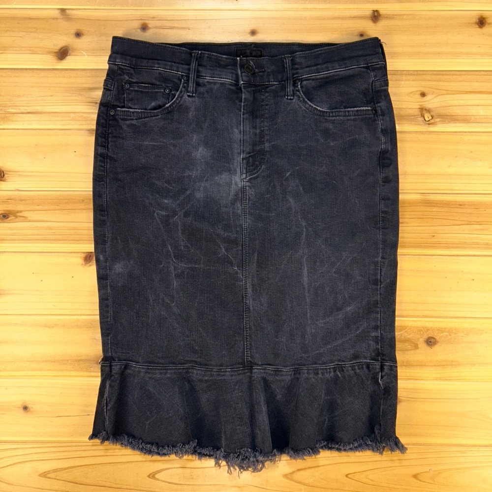 MOTHER Jean Skirt Womens 29 Black Wash The Cha Cha Fray Denim Jean Skirt